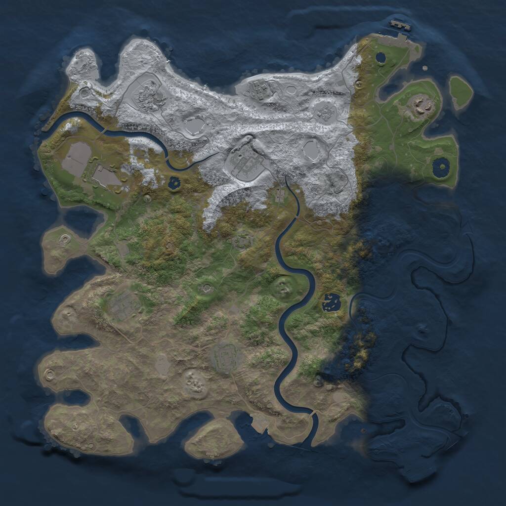 Rust Map: Procedural Map, Size: 3950, Seed: 2065673787, 14 Monuments