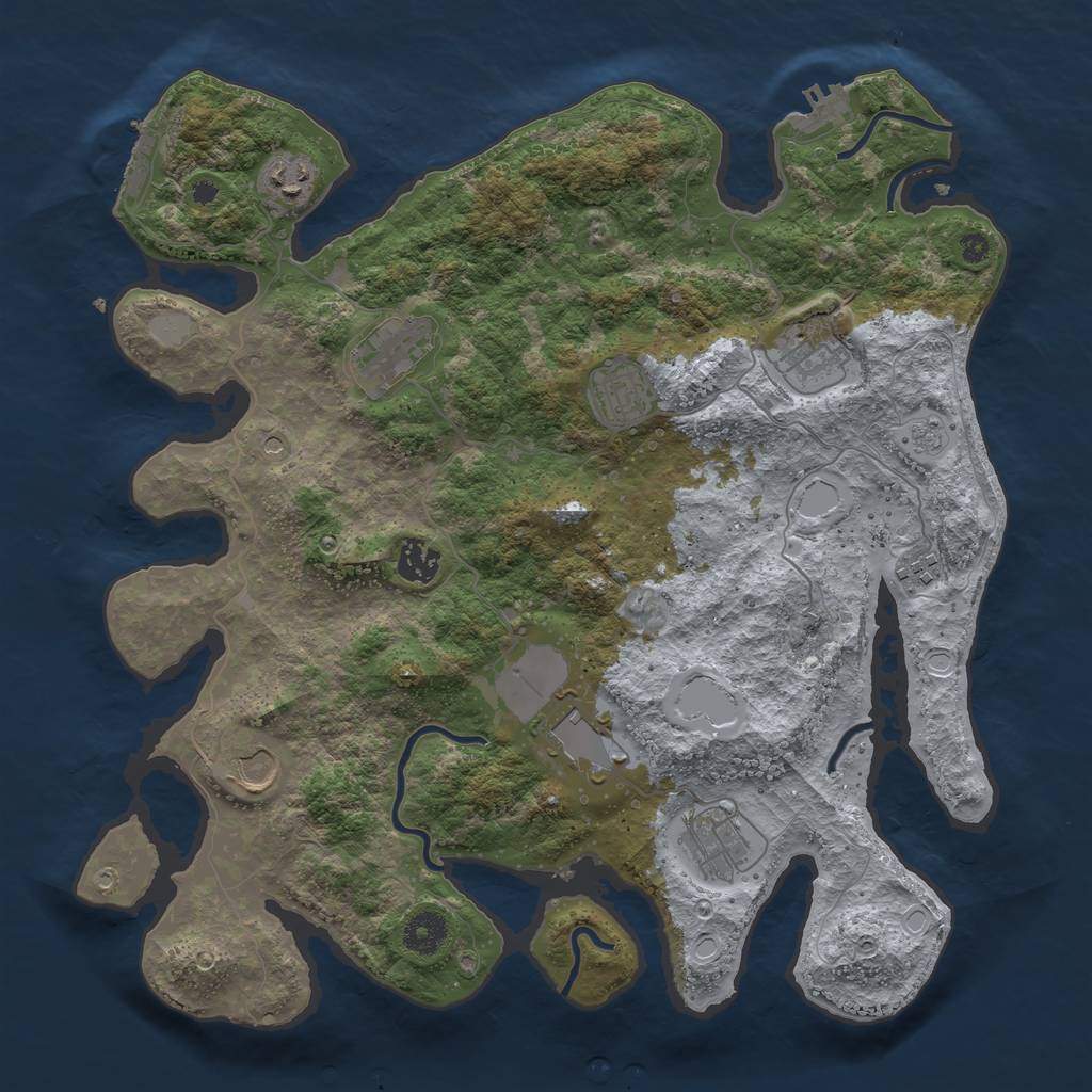 Rust Map: Procedural Map, Size: 3800, Seed: 983670, 16 Monuments