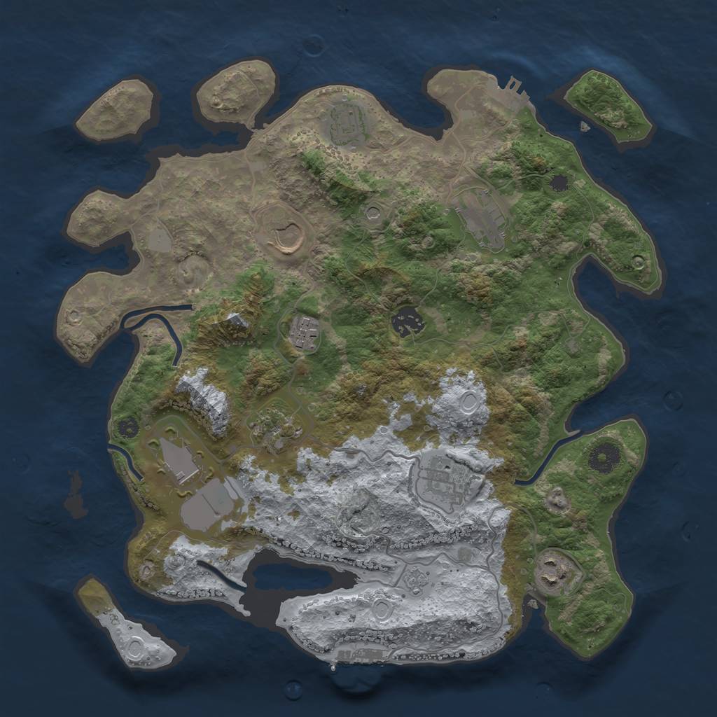 Rust Map: Procedural Map, Size: 3500, Seed: 74284455, 16 Monuments