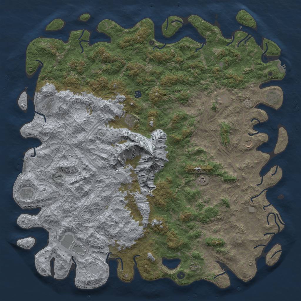 Rust Map: Procedural Map, Size: 6000, Seed: 53757, 18 Monuments