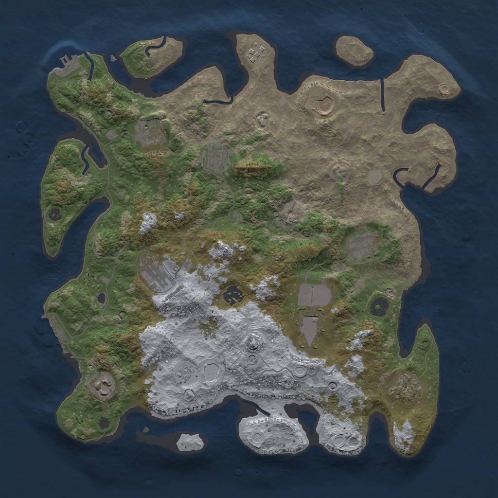 Rust Map: Procedural Map, Size: 3950, Seed: 44624363, 17 Monuments