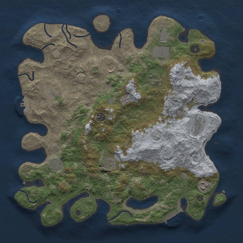 Rust Map: Procedural Map, Size: 3950, Seed: 740846527, 17 Monuments