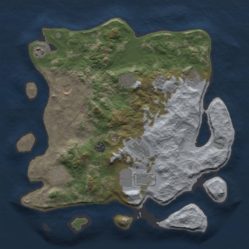 Rust Map: Barren, Size: 3600, Seed: 1986, 12 Monuments