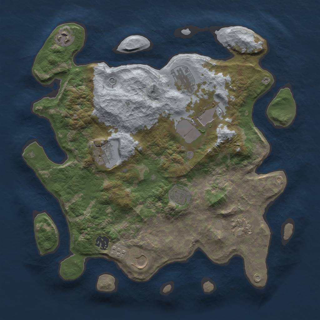 Rust Map: Barren, Size: 3500, Seed: 1343028570, 12 Monuments