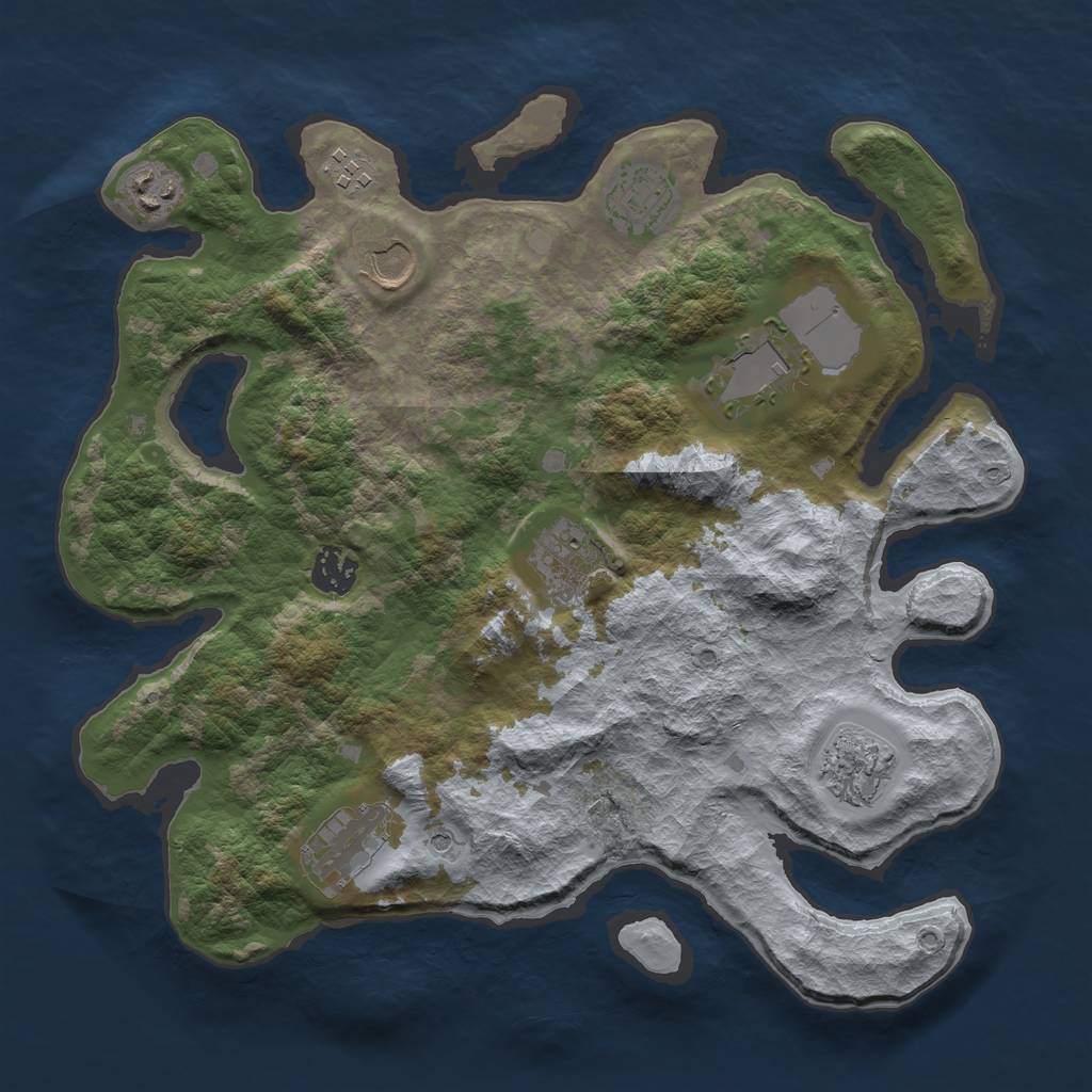 Rust Map: Barren, Size: 3500, Seed: 1372987411, 12 Monuments