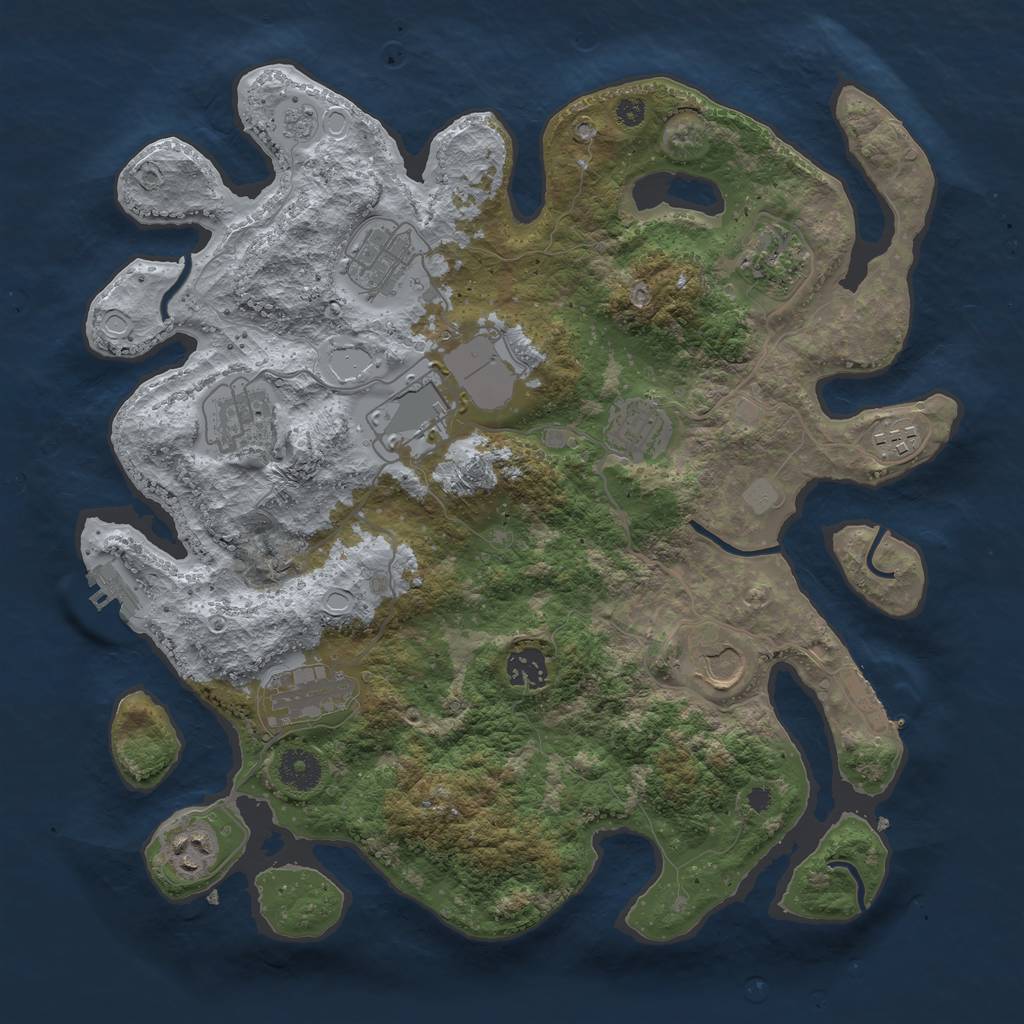 Rust Map: Procedural Map, Size: 3650, Seed: 68081159, 16 Monuments