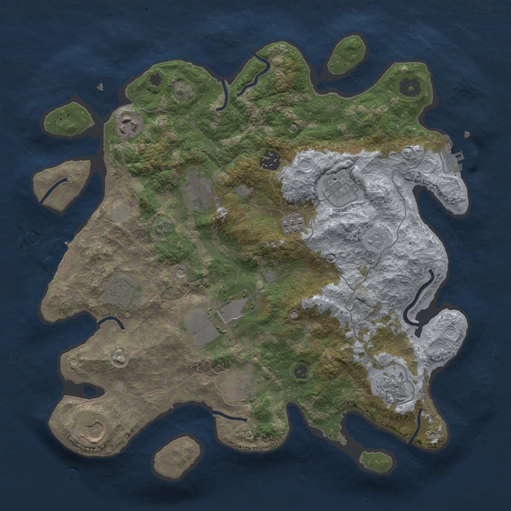 Rust Map: Procedural Map, Size: 3700, Seed: 1300943973, 17 Monuments