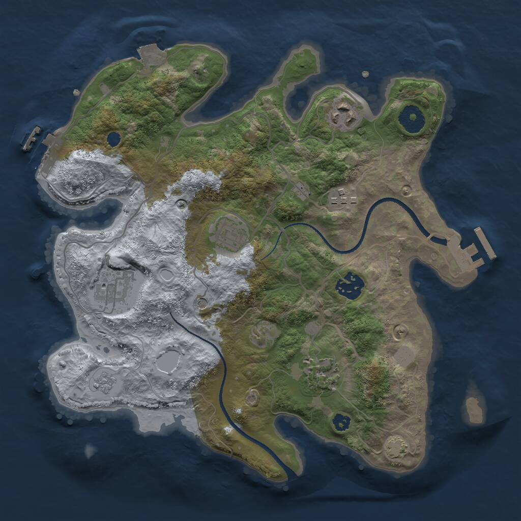 Rust Map: Procedural Map, Size: 3000, Seed: 1253883191, 12 Monuments