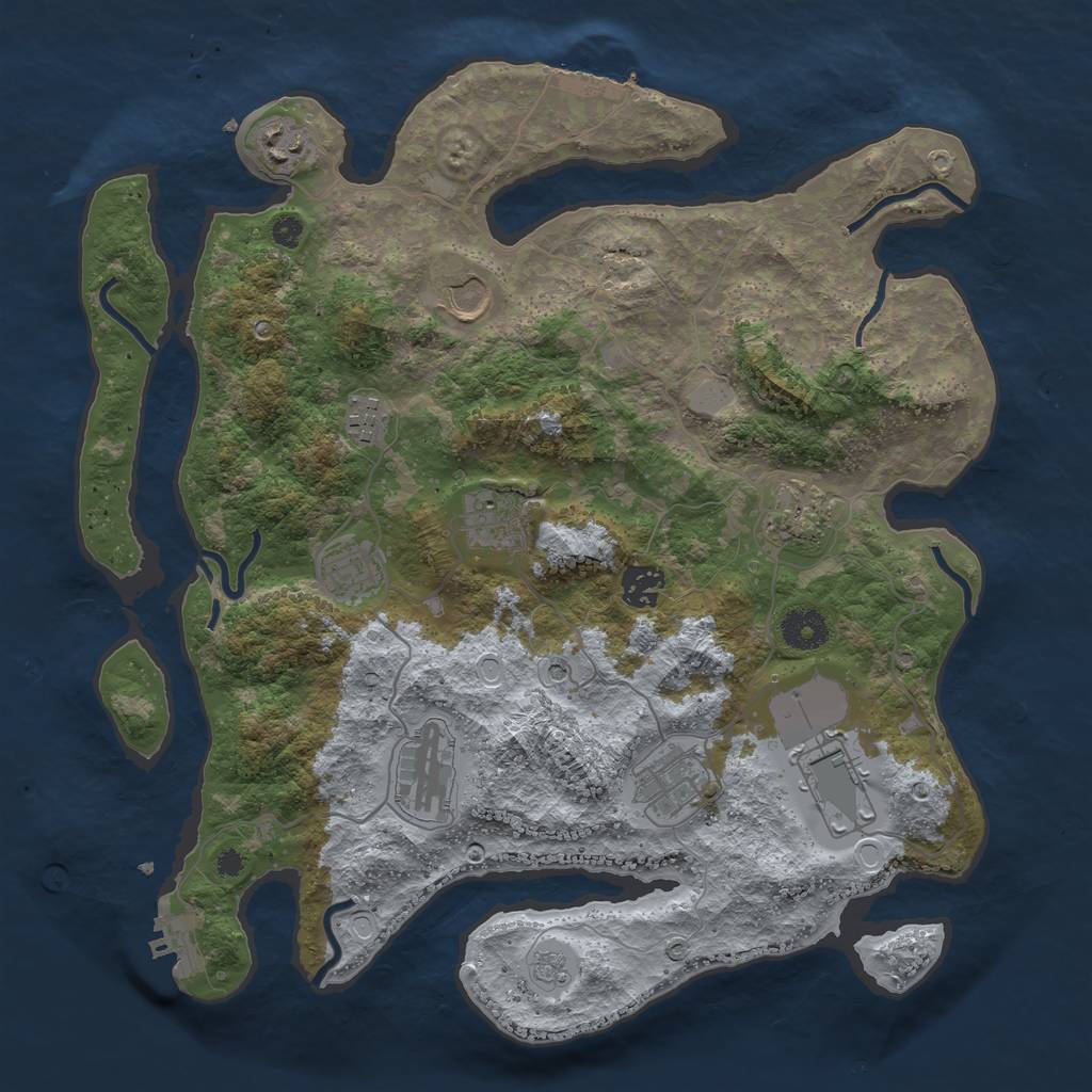 Rust Map: Procedural Map, Size: 3684, Seed: 6851247, 17 Monuments