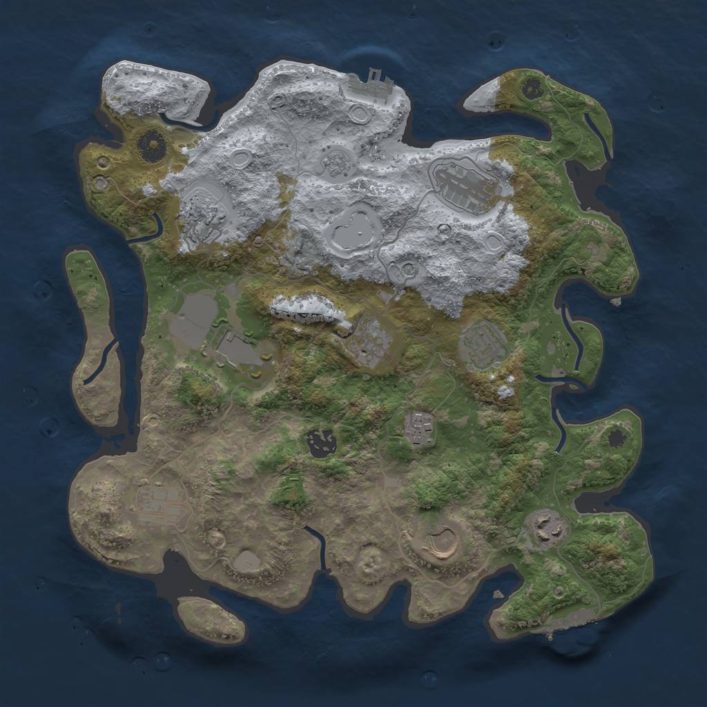 Rust Map: Procedural Map, Size: 3500, Seed: 990368554, 17 Monuments