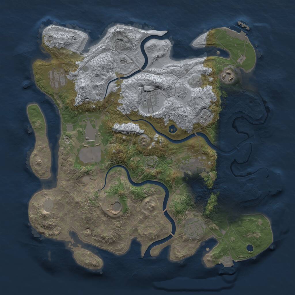 Rust Map: Procedural Map, Size: 3500, Seed: 990368554, 14 Monuments