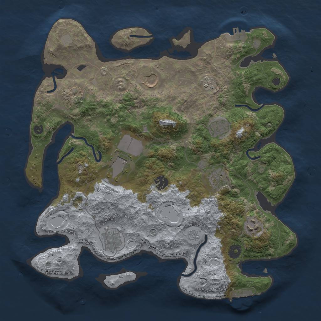 Rust Map: Procedural Map, Size: 3500, Seed: 4344, 16 Monuments