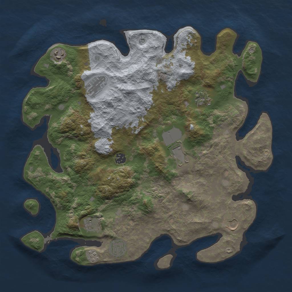 Rust Map: Barren, Size: 4000, Seed: 288166874, 12 Monuments