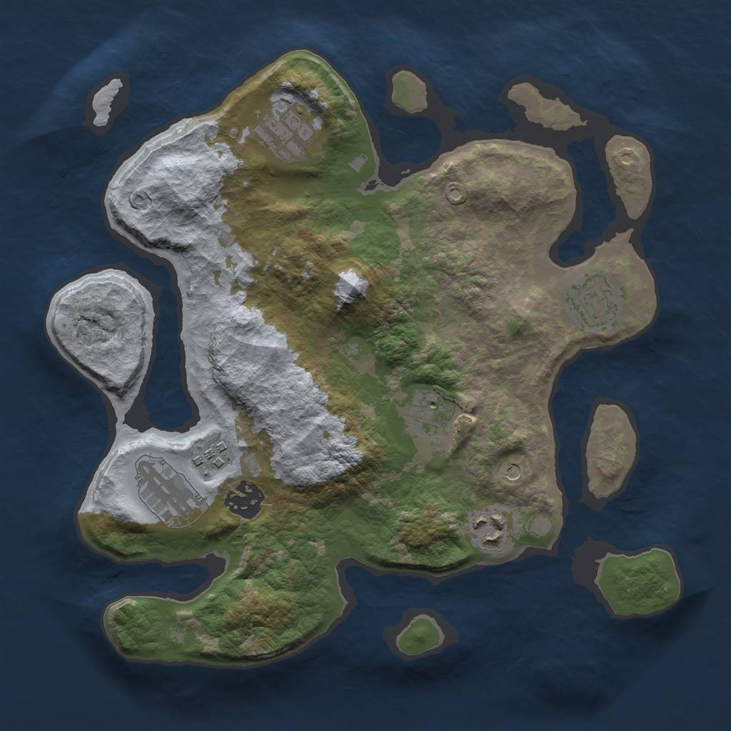 Rust Map: Barren, Size: 3000, Seed: 26953172, 10 Monuments