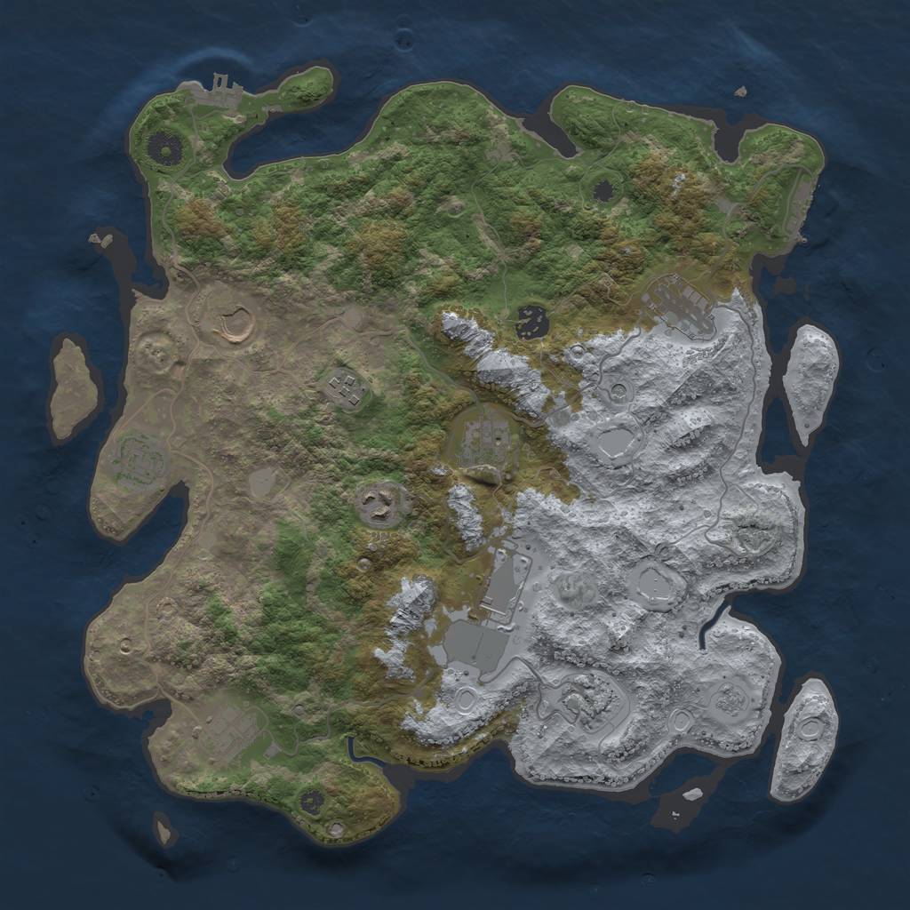Rust Map: Procedural Map, Size: 3886, Seed: 1435480242, 17 Monuments