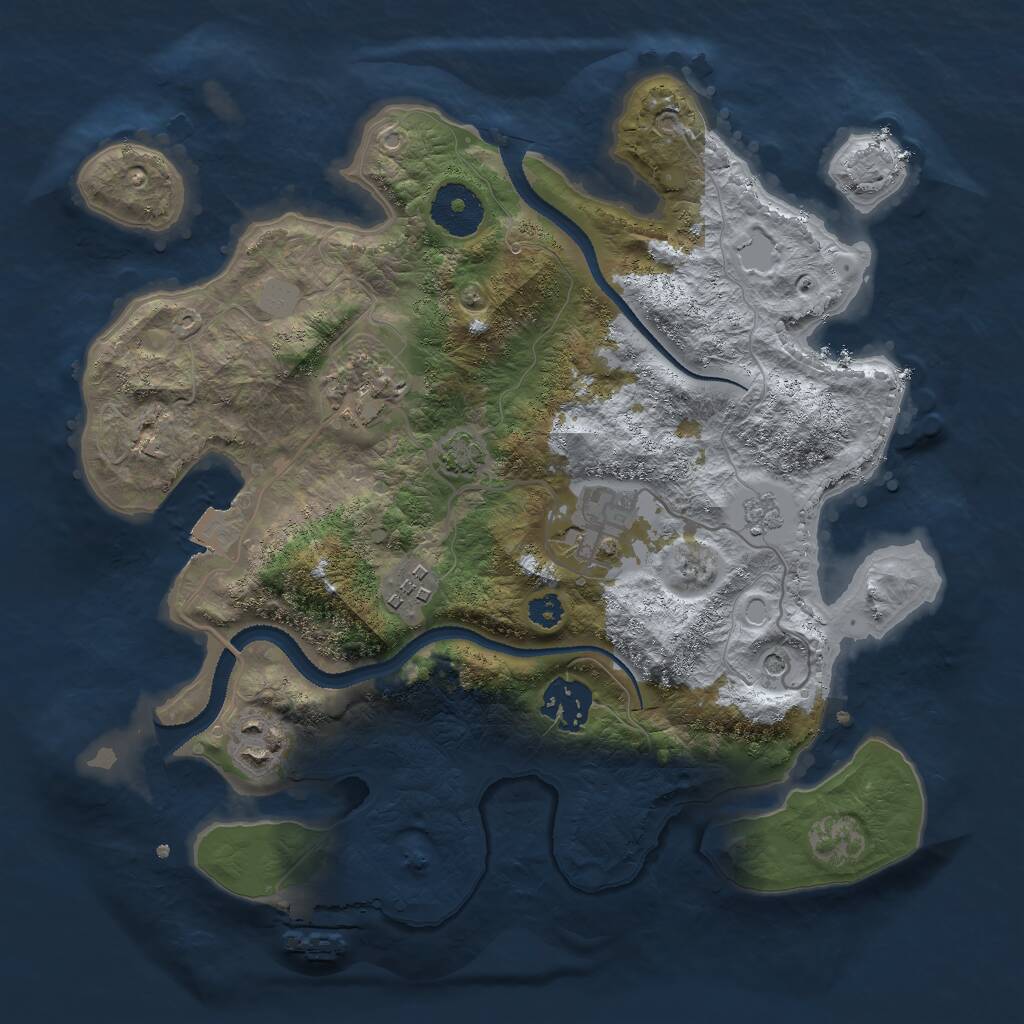 Rust Map: Procedural Map, Size: 3000, Seed: 1843447509, 10 Monuments