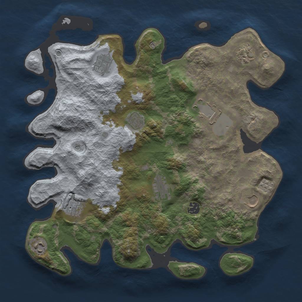 Rust Map: Barren, Size: 3700, Seed: 1141638325, 13 Monuments
