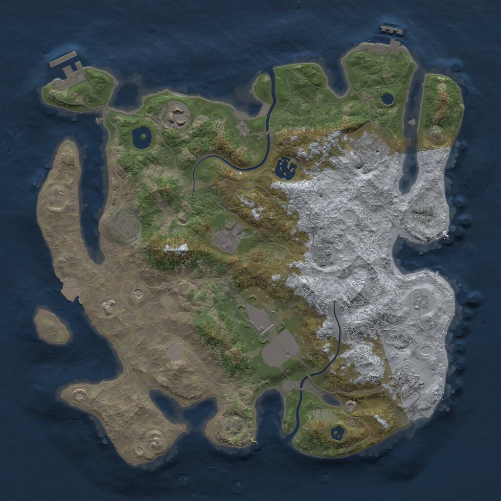 Rust Map: Procedural Map, Size: 3500, Seed: 1203644481, 14 Monuments
