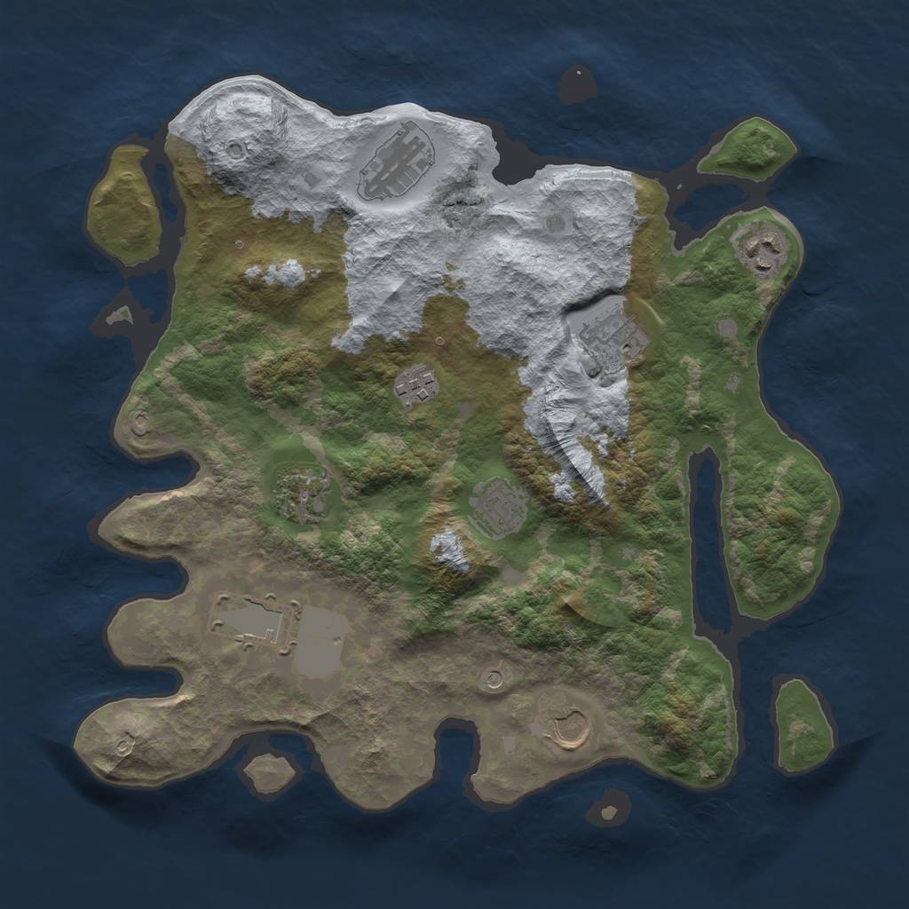 Rust Map: Barren, Size: 3500, Seed: 853377, 11 Monuments