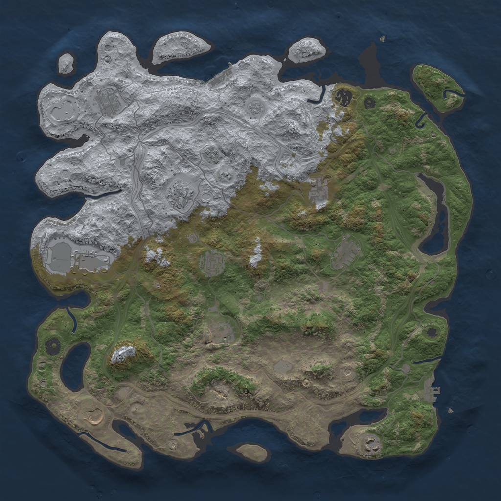 Rust Map: Procedural Map, Size: 4500, Seed: 1257580673, 18 Monuments