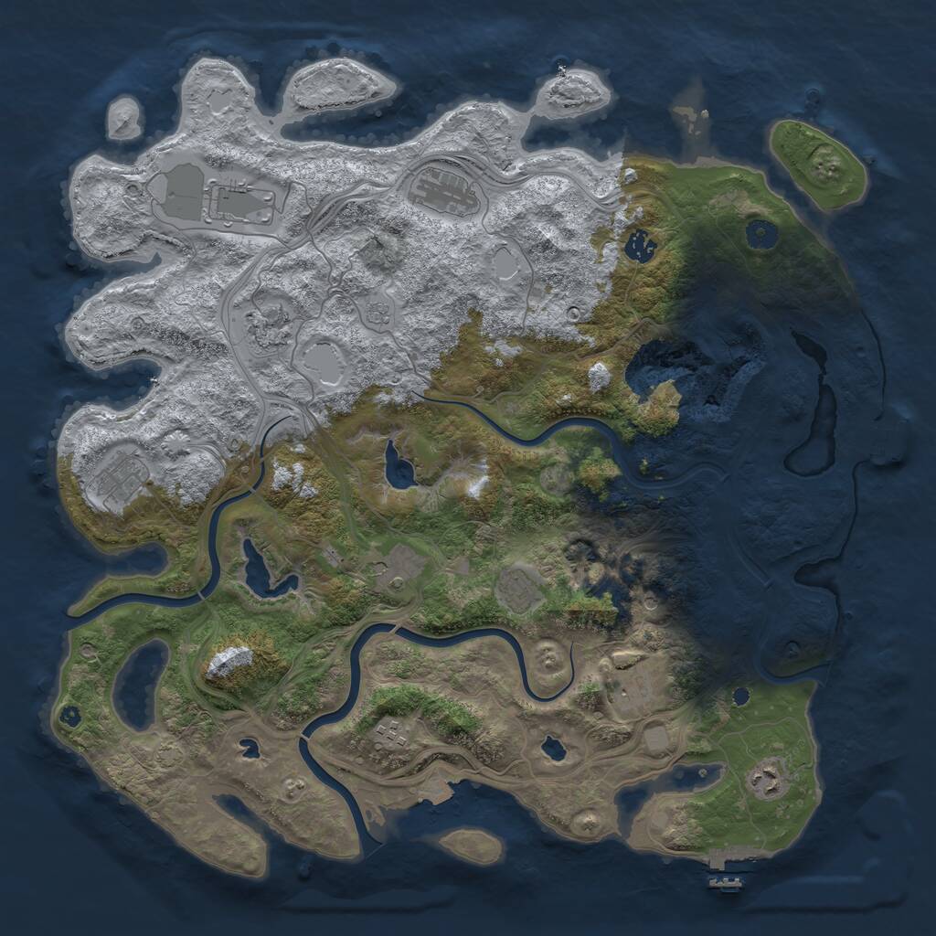 Rust Map: Procedural Map, Size: 4500, Seed: 1257580673, 16 Monuments