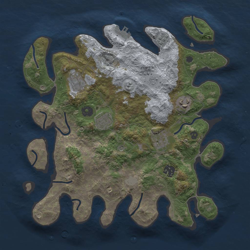 Rust Map: Procedural Map, Size: 3250, Seed: 1040159419, 12 Monuments