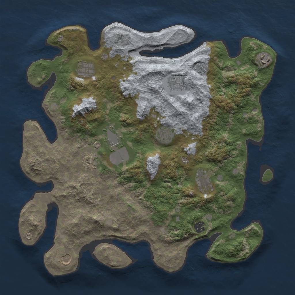 Rust Map: Barren, Size: 4000, Seed: 1044021297, 13 Monuments