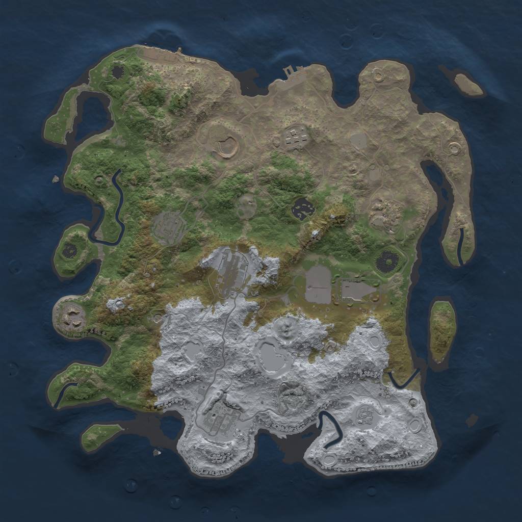 Rust Map: Procedural Map, Size: 3625, Seed: 18122936, 16 Monuments