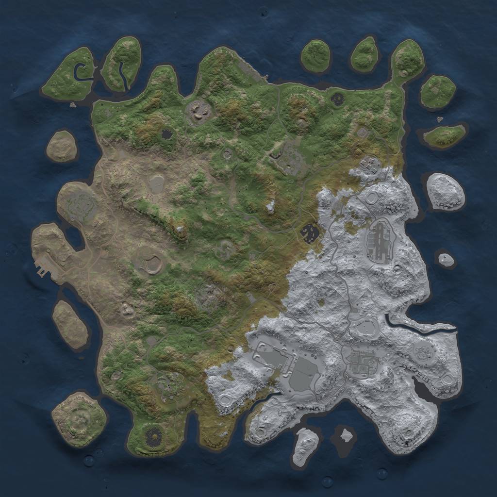 Rust Map: Procedural Map, Size: 4050, Seed: 1437954304, 17 Monuments