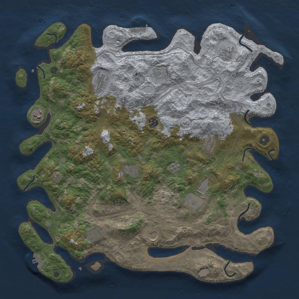 Rust Map: Procedural Map, Size: 4500, Seed: 1044662663, 18 Monuments