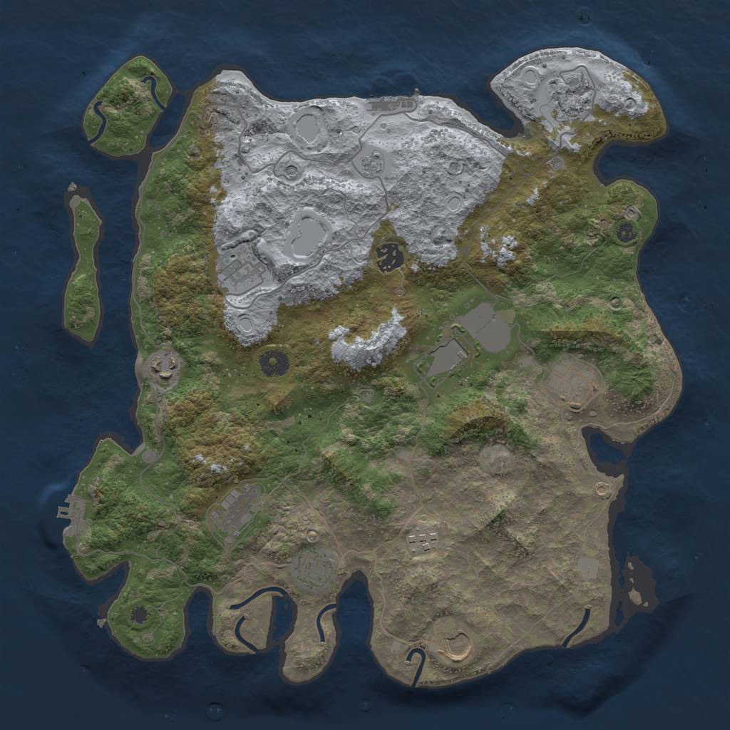 Rust Map: Procedural Map, Size: 3850, Seed: 2053861376, 17 Monuments