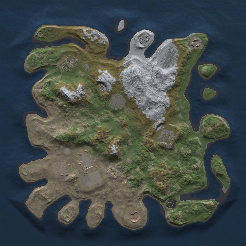 Rust Map: Barren, Size: 3571, Seed: 1135615740, 13 Monuments