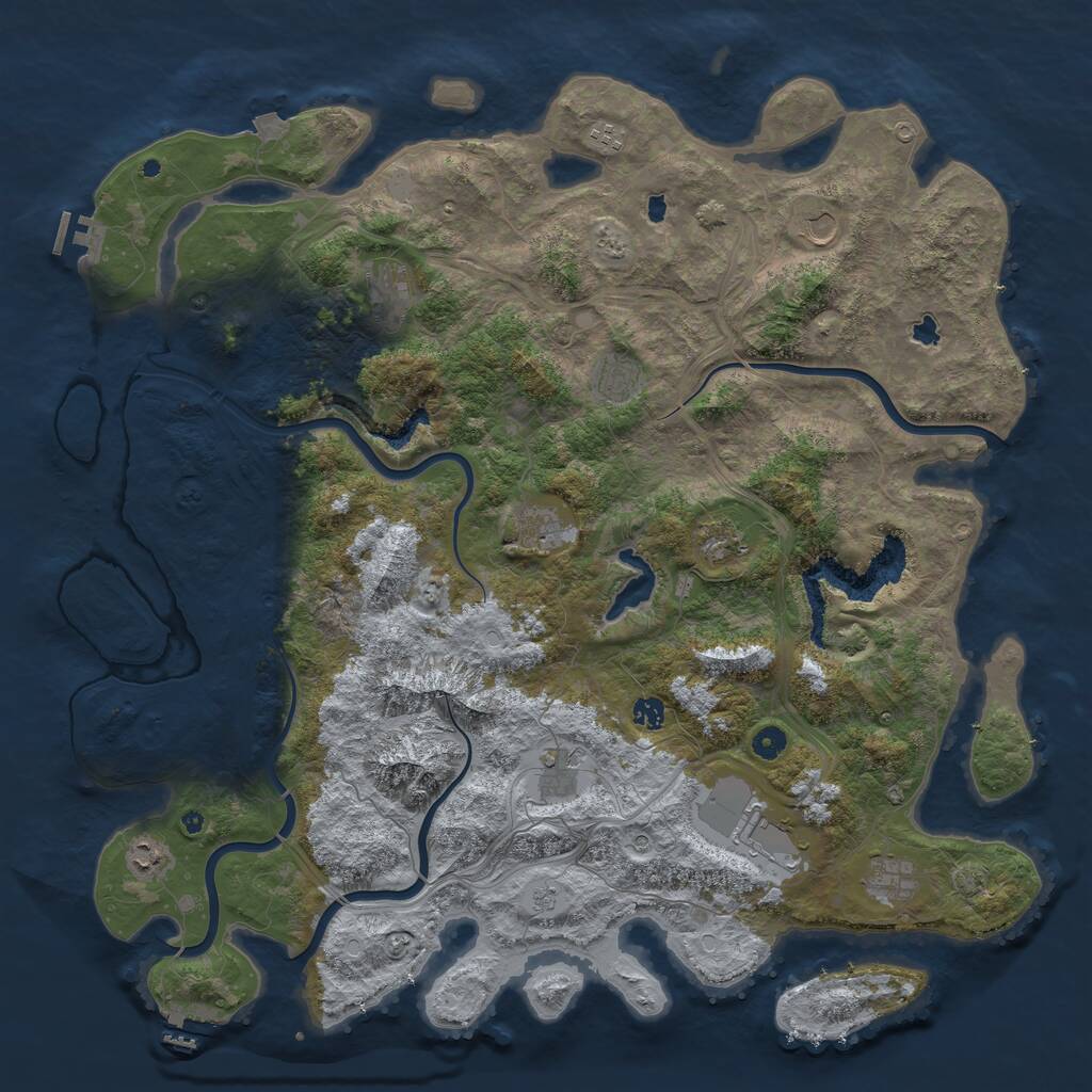 Rust Map: Procedural Map, Size: 5000, Seed: 4444, 17 Monuments