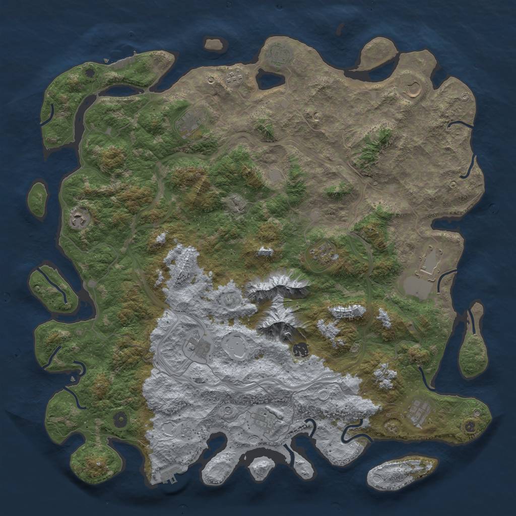 Rust Map: Procedural Map, Size: 5000, Seed: 4444, 18 Monuments