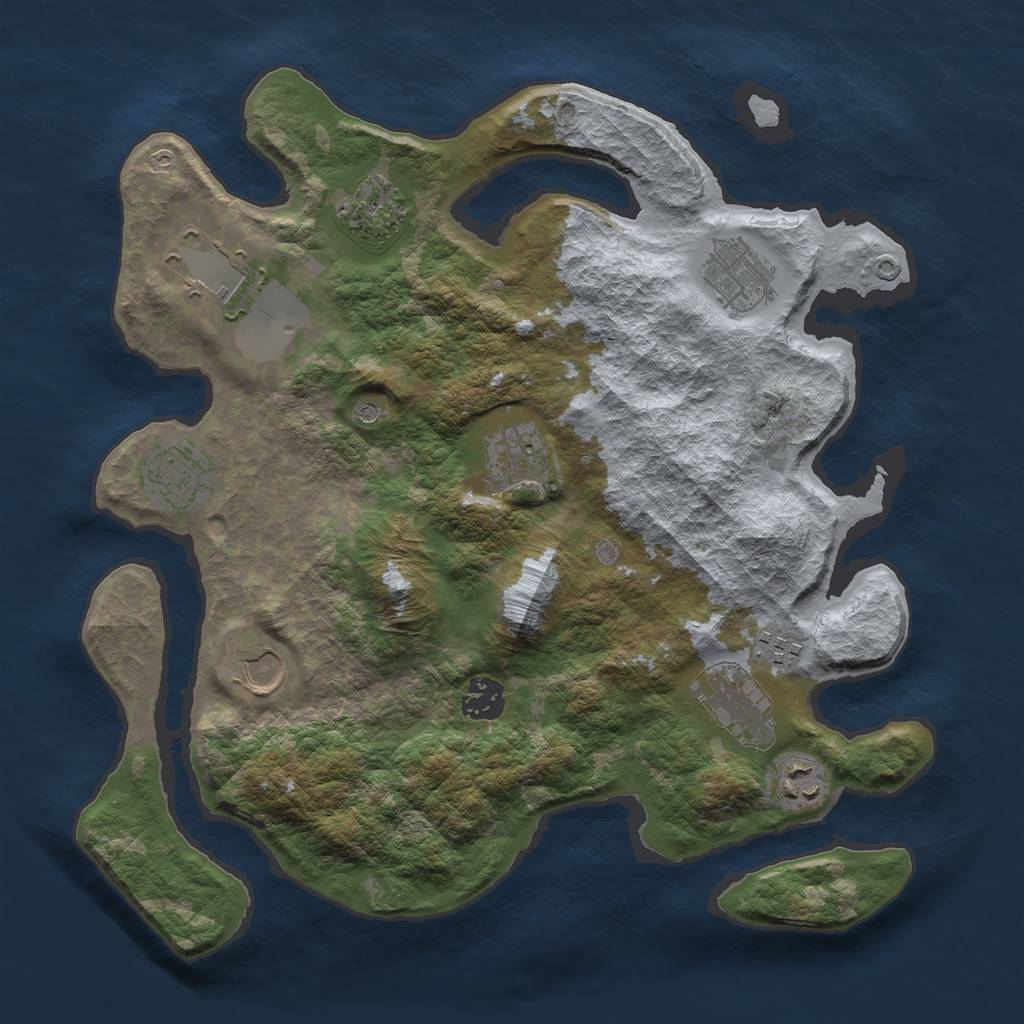 Rust Map: Barren, Size: 3500, Seed: 1143134849, 13 Monuments