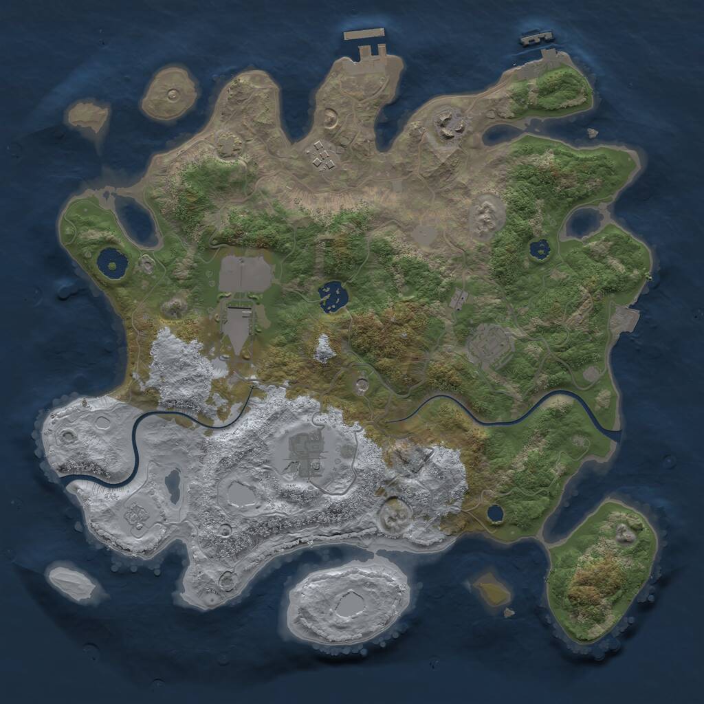 Rust Map: Procedural Map, Size: 3500, Seed: 127261283, 12 Monuments