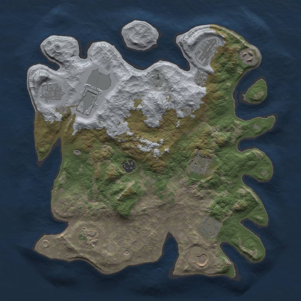 Rust Map: Barren, Size: 3500, Seed: 736751725, 13 Monuments