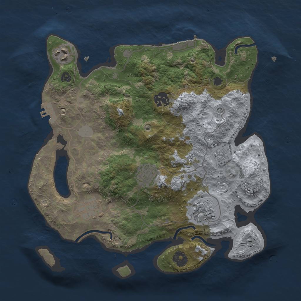 Rust Map: Procedural Map, Size: 3000, Seed: 1133924862, 12 Monuments
