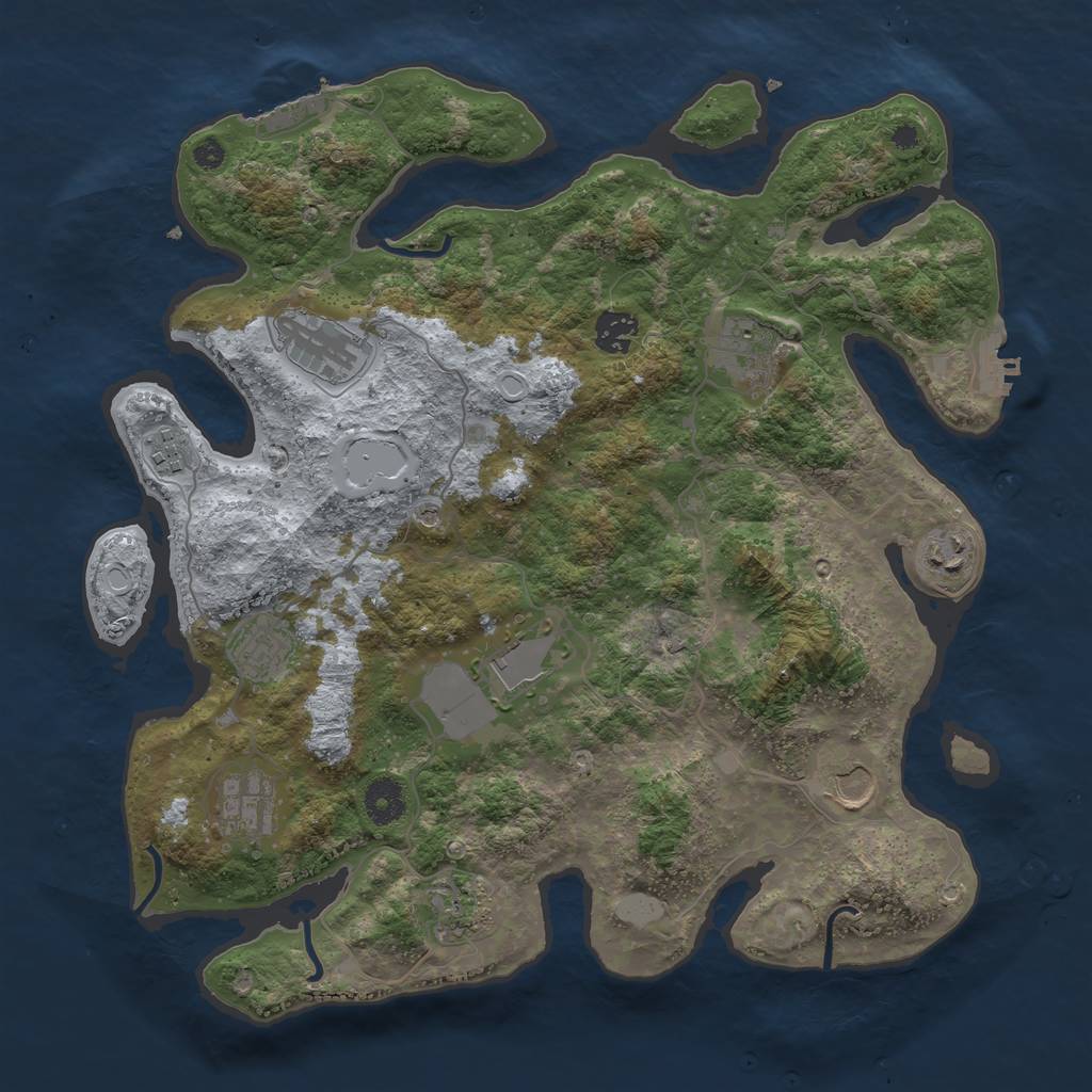 Rust Map: Procedural Map, Size: 3750, Seed: 2058882314, 16 Monuments