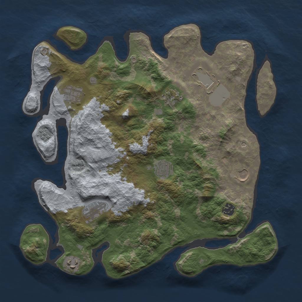 Rust Map: Barren, Size: 3700, Seed: 1690478906, 12 Monuments