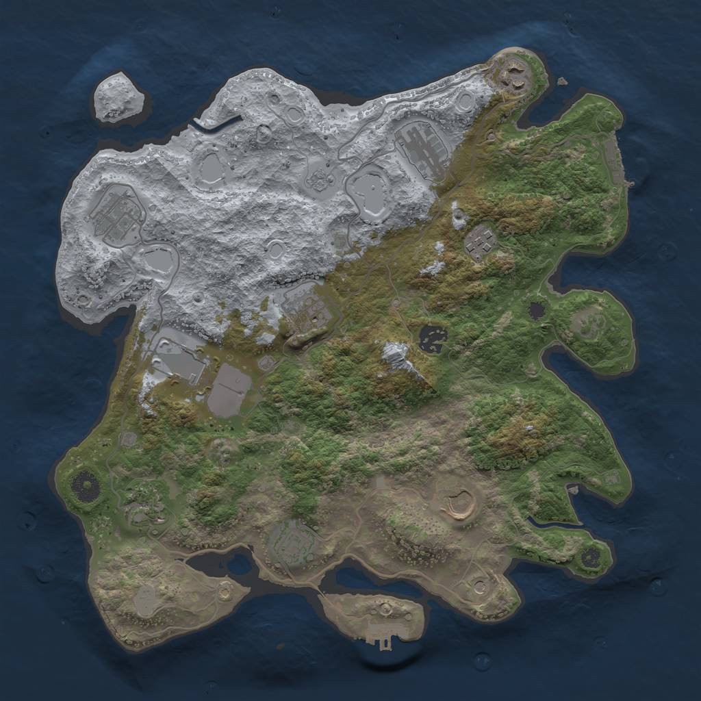 Rust Map: Procedural Map, Size: 3600, Seed: 2033019740, 17 Monuments