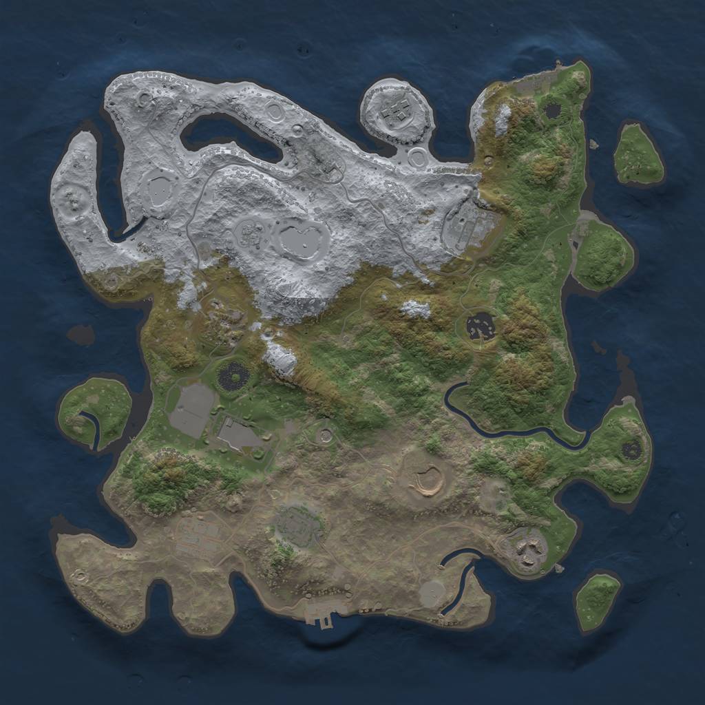 Rust Map: Procedural Map, Size: 3600, Seed: 4027491, 16 Monuments