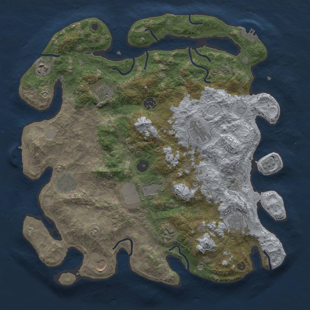 Rust Map: Procedural Map, Size: 3884, Seed: 437254631, 17 Monuments