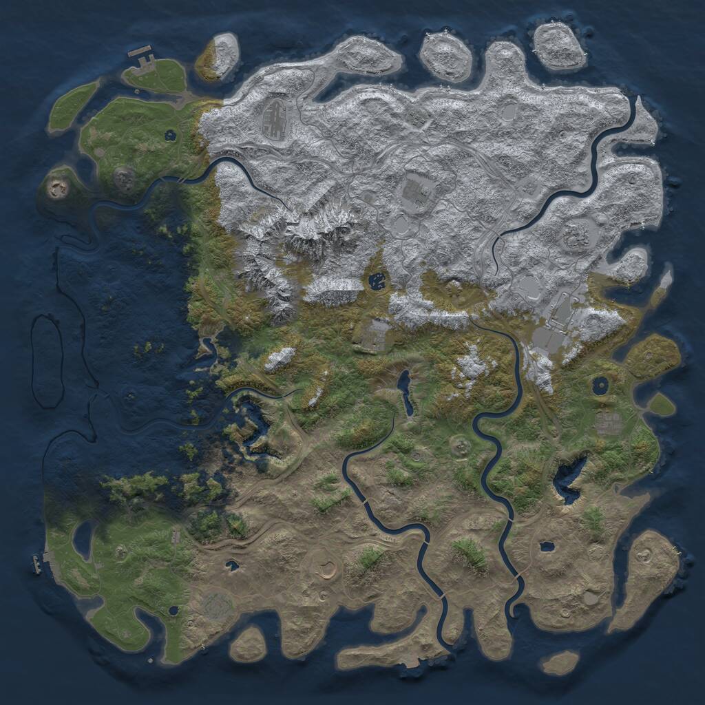 Rust Map: Procedural Map, Size: 6000, Seed: 475767854, 17 Monuments