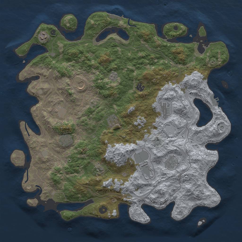 Rust Map: Procedural Map, Size: 4500, Seed: 2074708349, 18 Monuments