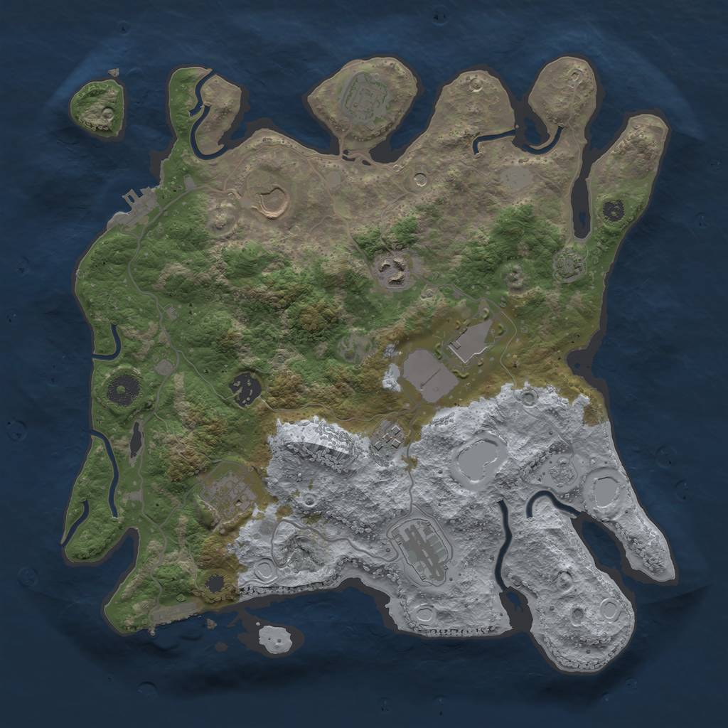 Rust Map: Procedural Map, Size: 3500, Seed: 351506888, 16 Monuments
