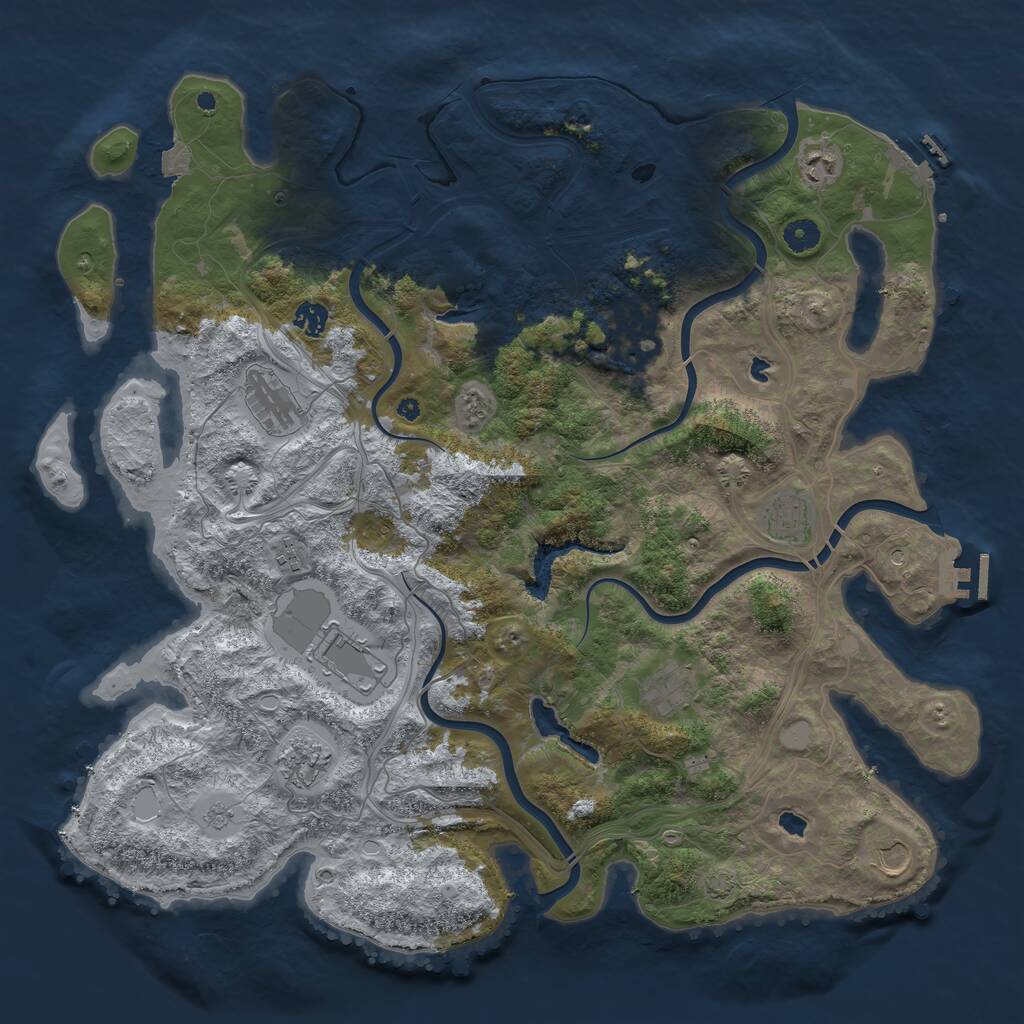 Rust Map: Procedural Map, Size: 4500, Seed: 827137241, 16 Monuments