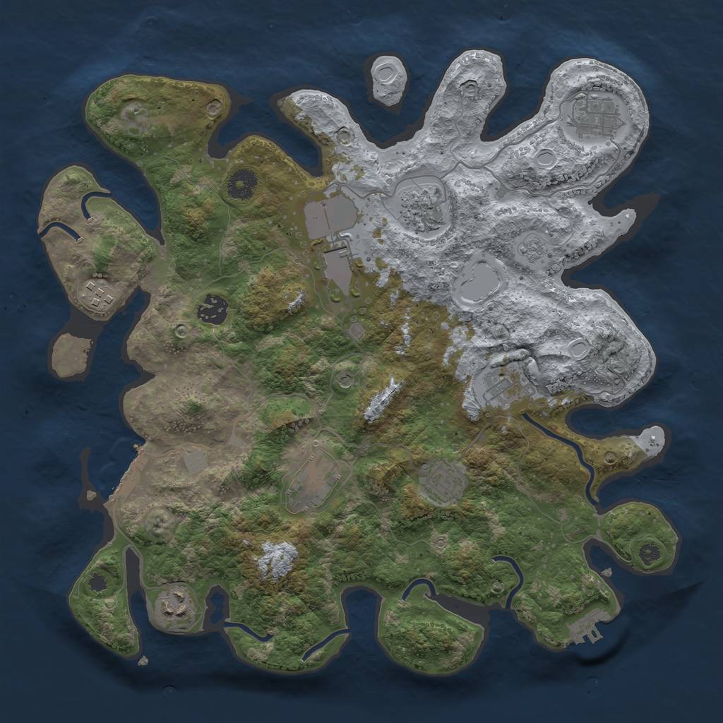 Rust Map: Procedural Map, Size: 3600, Seed: 380153, 16 Monuments