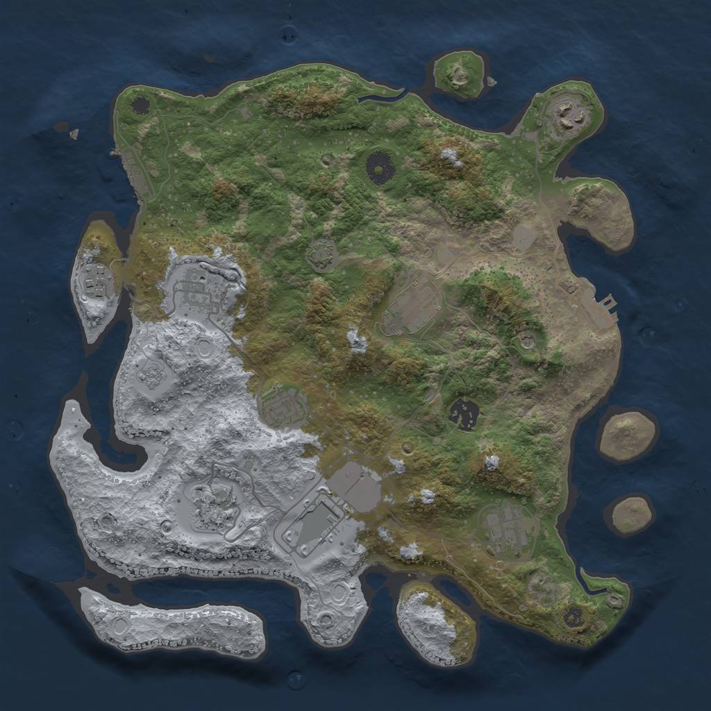 Rust Map: Procedural Map, Size: 3500, Seed: 909841784, 17 Monuments