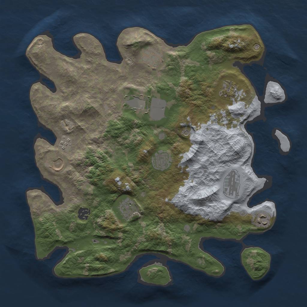 Rust Map: Barren, Size: 3700, Seed: 1909578670, 13 Monuments